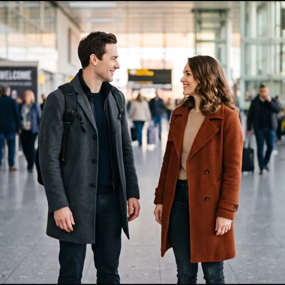 Couple meeting in an arrival hall · 4 s · silent