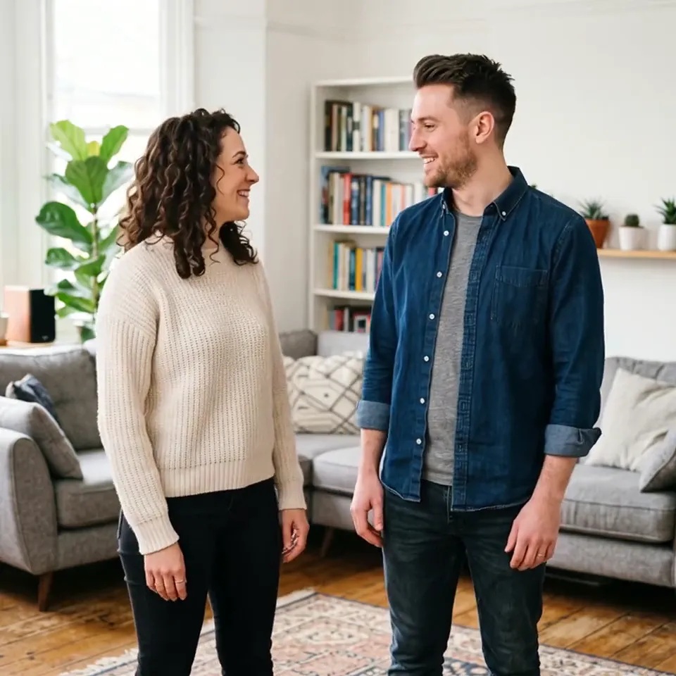 Friends saying hello in a living room · 5 s · silent